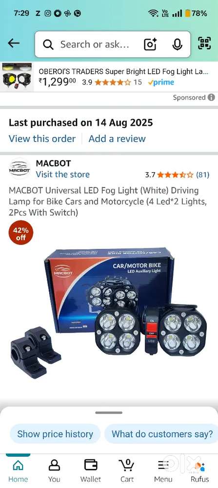 Fog lamps for bike