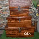 Detec Homzë Ethnic Sheesham Wood Sandook - Set of 3