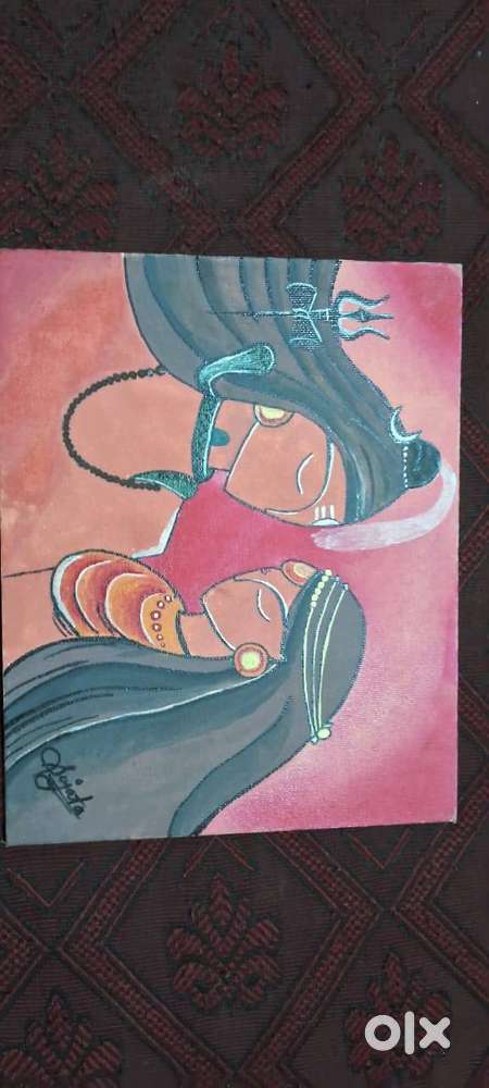 Shiv and Parvati Abstract Art on Canvas