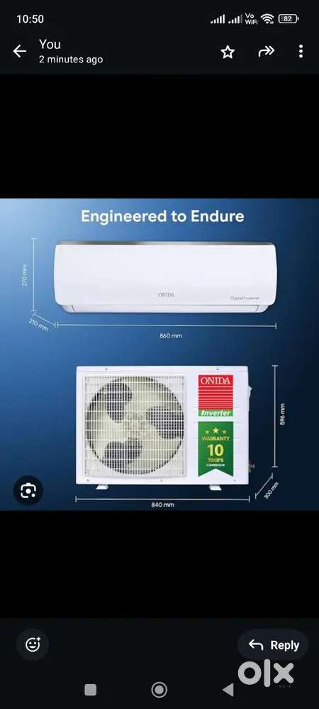 1.5 Ton Onida ac new fresh