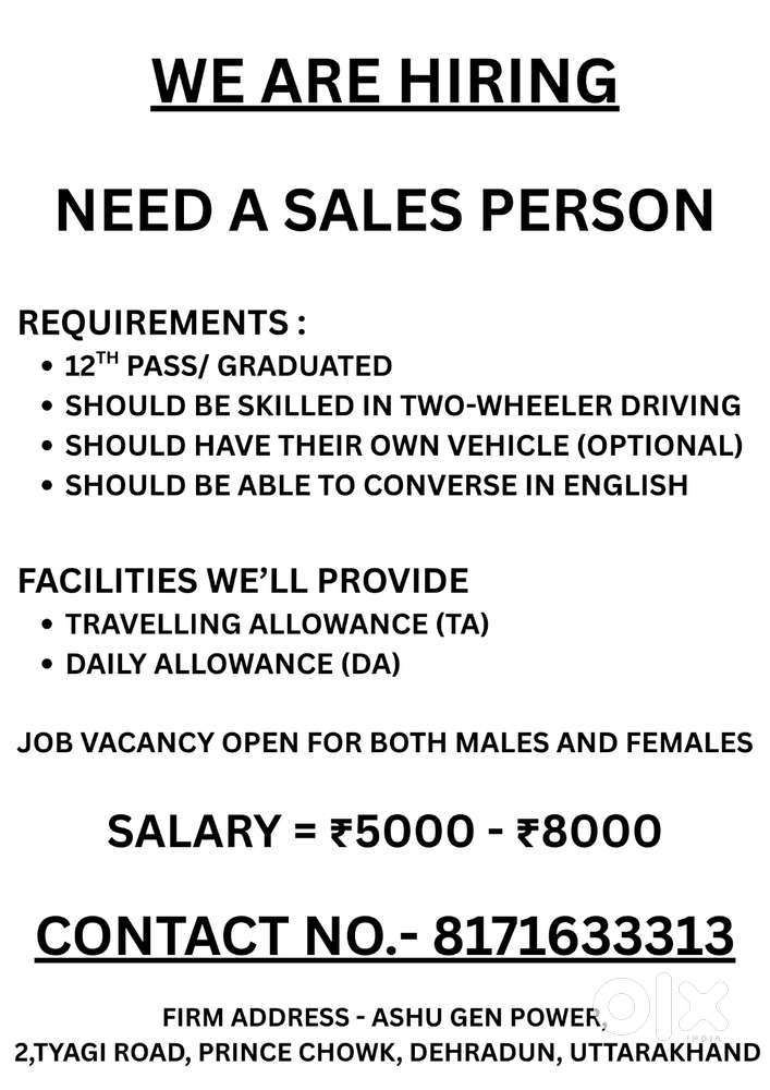 NEED A SALES PERSON