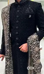 (Negotiable price) Elegant Manyavar Black Sherwani – Size 40 (L)