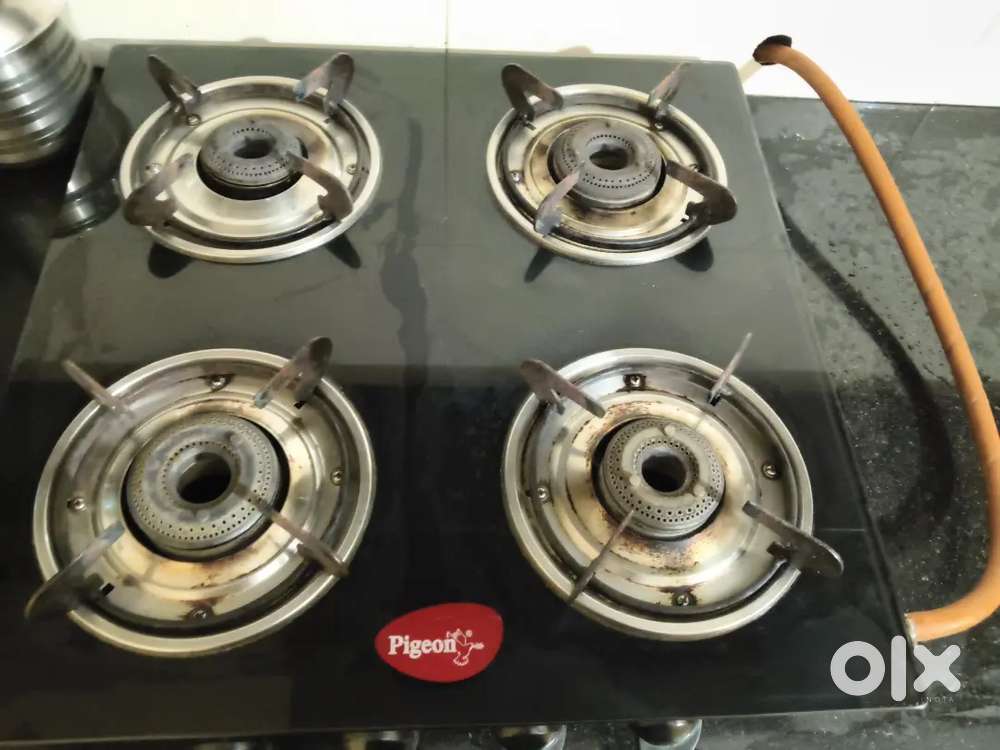 Gas stove black glass with 4 burners