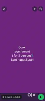 Need a Cook ( food for two persons- morning and evening)