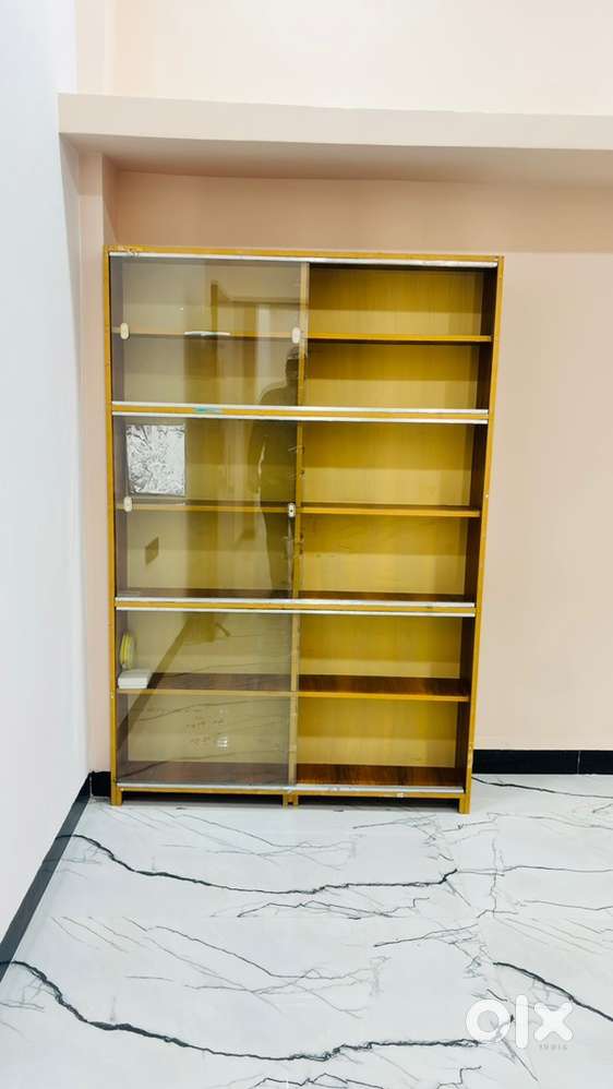Wooden Glass Door Storage Cabinet / Bookshelf – Good Condition