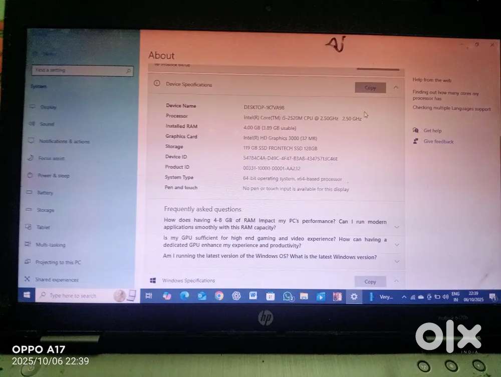 HP ProBook 6470b – i5  4GB RAM  128GB SSD