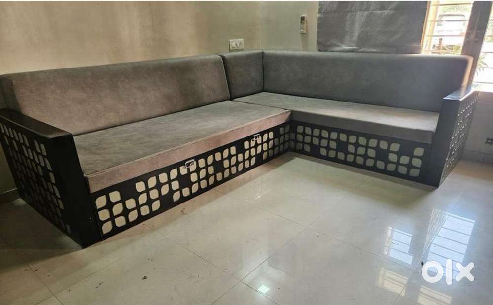 Stylish L-Shaped Sofa-Cum-Bed, custom made by a skilled carpenter