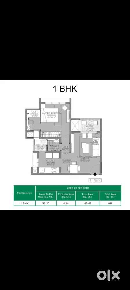 1BHK unfurnished flat RTM