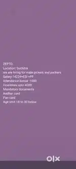 Looking for Male picker-packer in Suchitra
