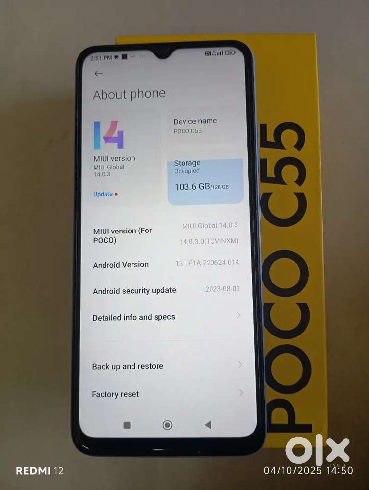 POCO C55 MOBILE 128GB capacity, 6GB RAM, 5000 mAh,17 CM HD+ display
