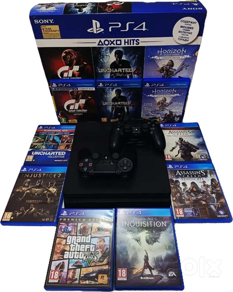 PS4 Slim 500GB + 2 Controllers + 9 Game CDs - Great Condition  Delhi
