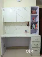 Elegant White Study Table with wall mounted storage