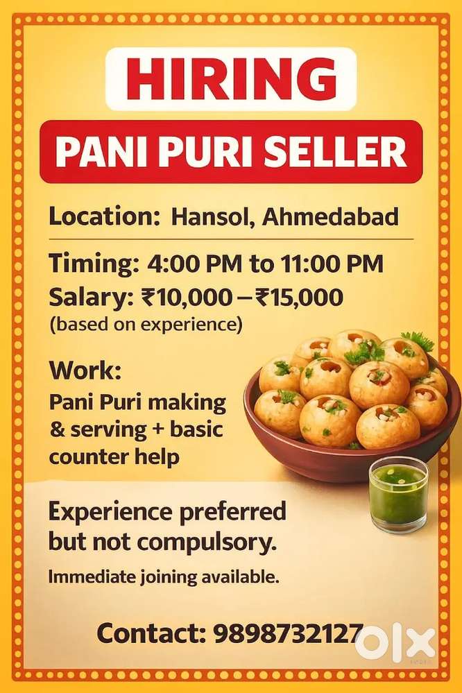 Required panipuri maker and seller in shop