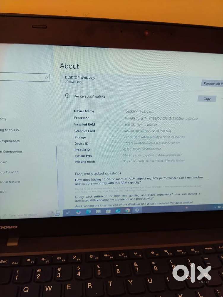 Lenovo i7 16gb ram urjant sale