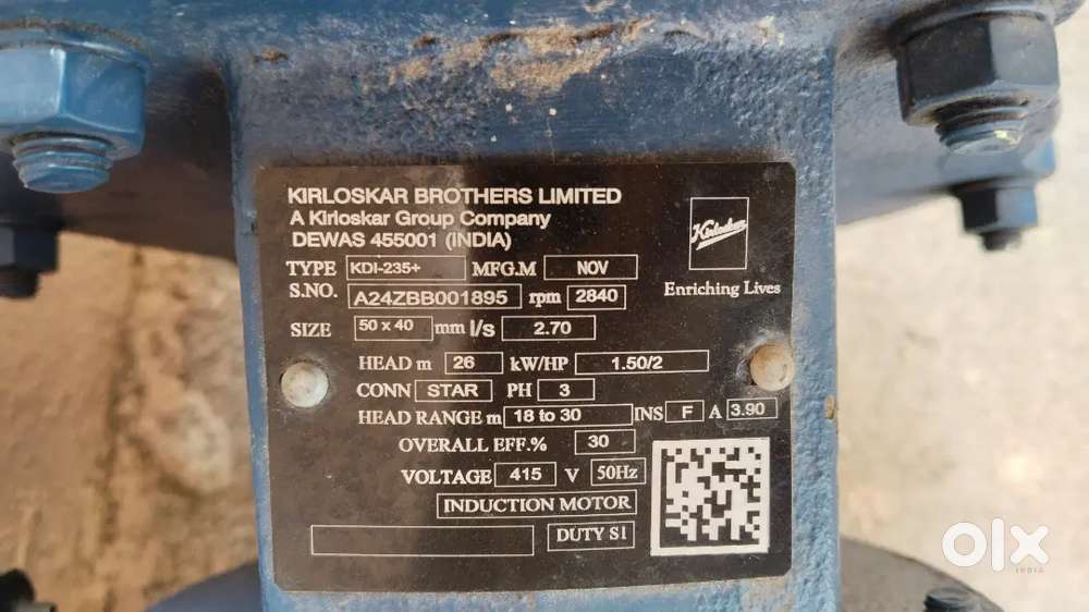 1.5/ 2 HP motor pump Kirloskar pump