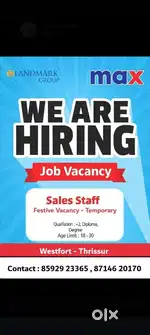 SALES Vaccancy at Thrissur(Temporary)