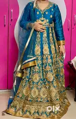 Heavy blue & Golden embroidered Gown