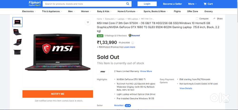 MSI Gaming Laptop - Intel Core i7 with 6GB Nvidia Graphics