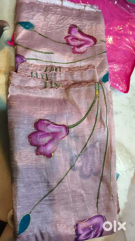 Saree falls, hemming work chestanu