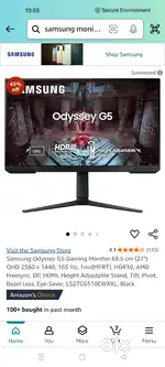 Samsung Odyssey g5 gaming monitor 27inch 2k Qhd 165hz