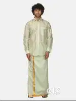 TRENDY PREMIUM ART SILK MATCHING COLOR SHIRT AND DHOTI SET FOR MENS