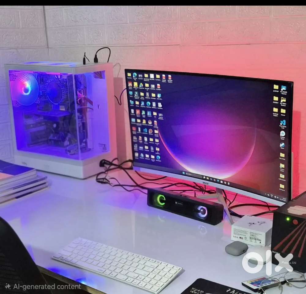 i5 PC with curved monitor and beautiful cabinet