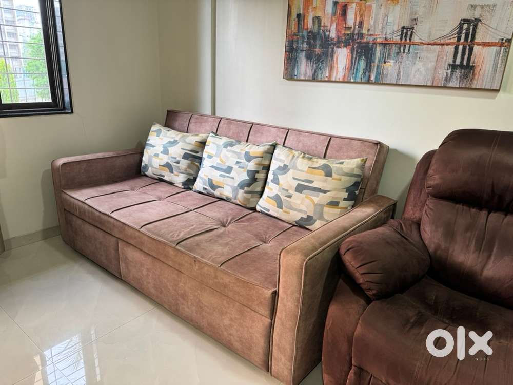 Sofa cum bed, rocking chair, center table and recliner chair