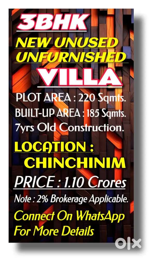 3BHK NEW UNUSED VILLA FOR SALE IN CHINCHINIM - SOUTH GOA.