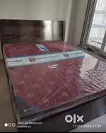 Rectangular Brown Wooden Bed With Mattress