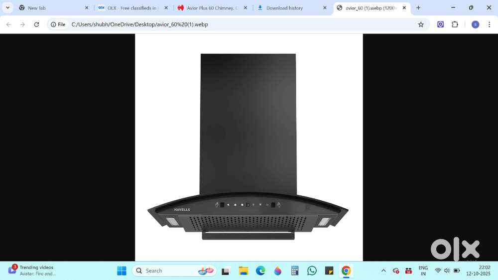Havells Avior Plus 60 Chimney, Curved 5 days old purchased