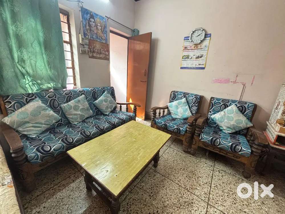 FOR SALE: Wooden Sofa Set (3+1+1) with Center Table – Good Condition