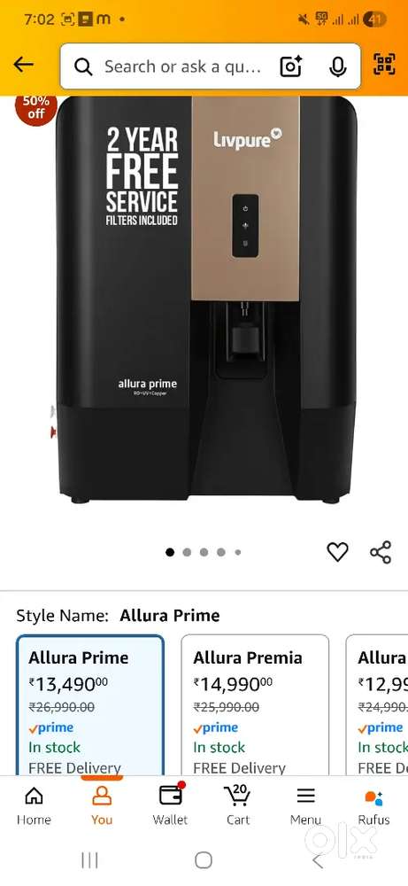 Livpure allura prime  new sealed box water purifier