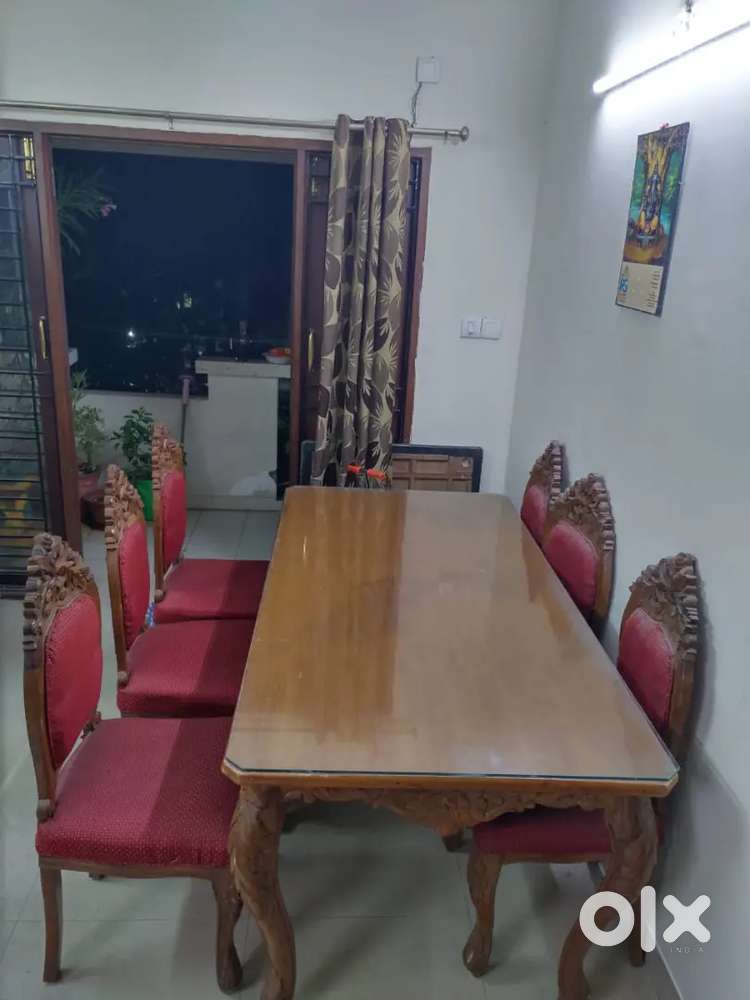 Dining table Full Teakwood 6chairs with glass homemade
