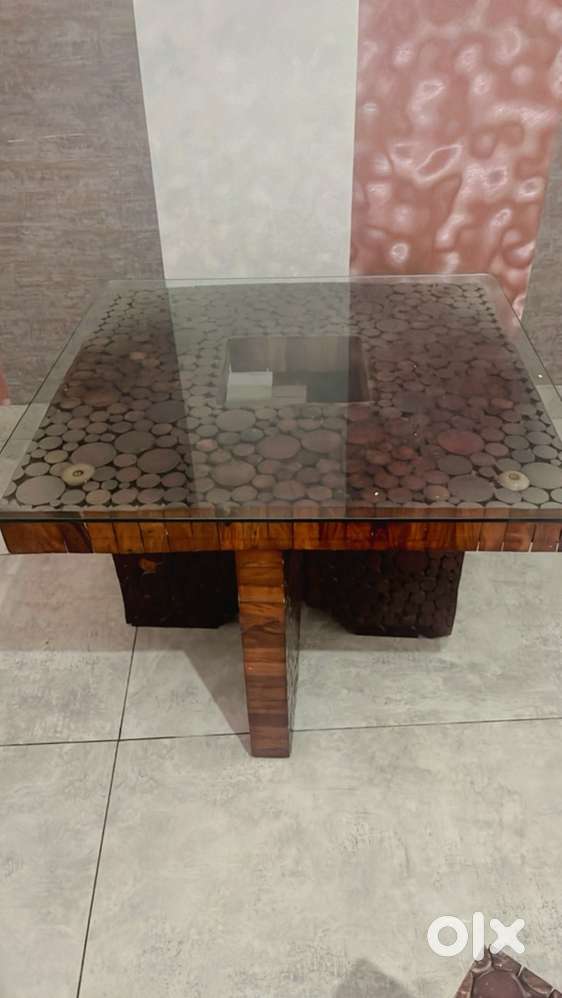 Wooden table with glass top and 4 table beautiful and elegant