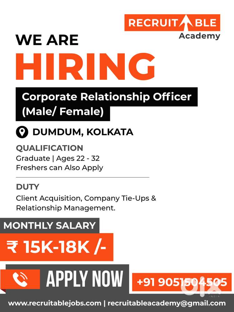 Hiring Corporate Relationship Officer - Recruitable Jobs