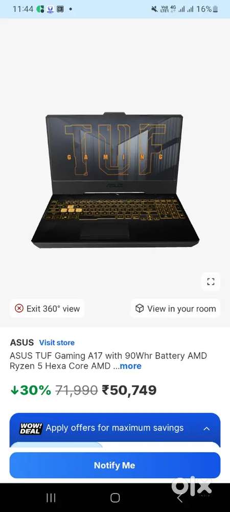 Selling laptop on urgent basis (asus a17 reyzen 5 )