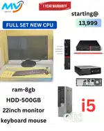 Keyboard Mouse  Ram - 8GB DDR3  500GB Hard disk  Replacement Warranty