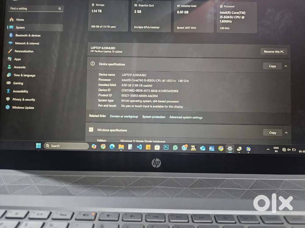 HP Pavilion 15-cs i5 8th Gen 8GB RAM 1TB + 256 SSD 2GB MX250 Nvidia