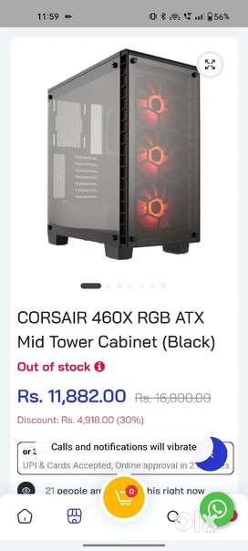 STEAL  - CORSAIR CRYSTAL 460X GAMING CPU CABINET/CASE WITH RGB FAN