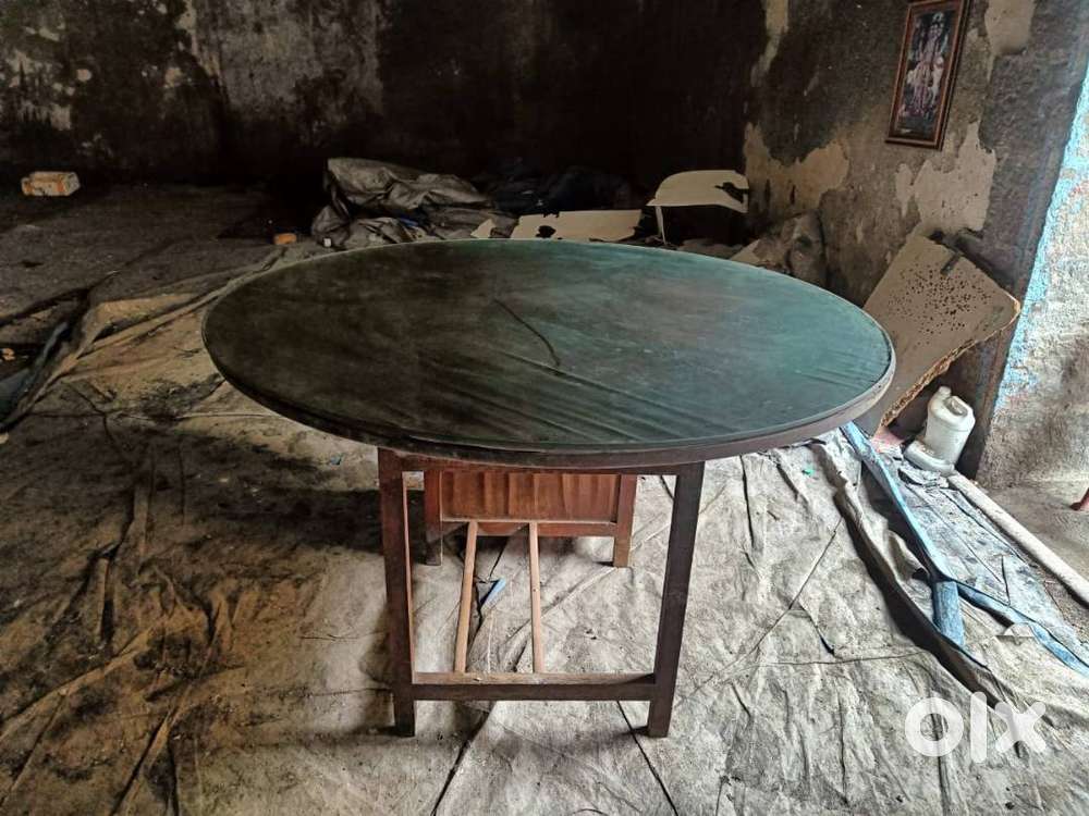 Large Round Wooden Table with Glass Top – Sturdy & Durable