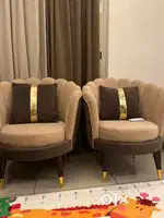 1 coffee table 2 stylish chair with cushion n 2 puffy big size