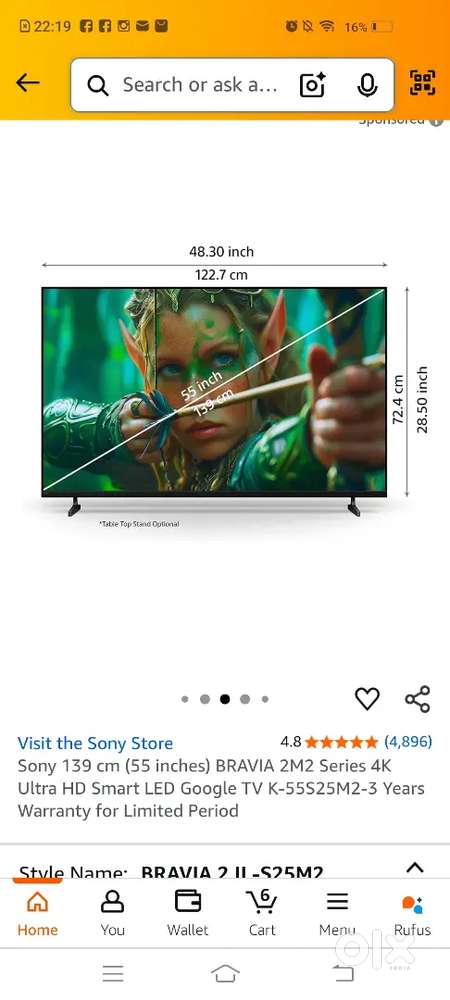 01 day Old 55 inch Ultra HD with 02 years extend warranty