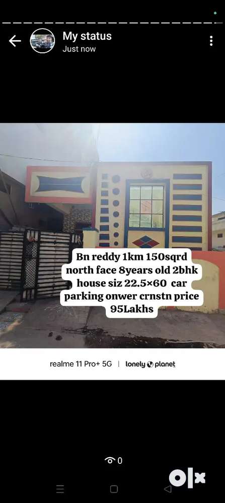 Bn reddy 1km 150sqrd north face 8years old 2bhk house