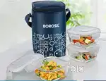 Borosil Grace Square Transparent Glass Tiffin Box With Navy Blue Bag