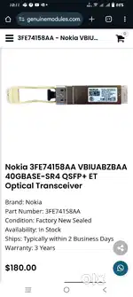 SFP module 40GBASE 1 piece available, 1 piece price is 6000 rs