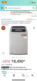 LG 7kg 5 star inverter fully automatic top loading washing machine