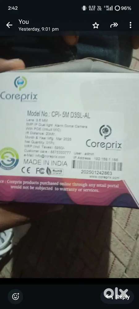 Coreprix 5MP IP Dual Light Alarm Dome Camera