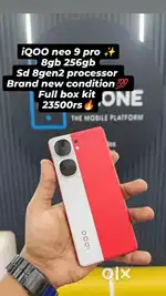 iQOO neo 9 pro 8gb 256gb brand new condition full box kit available