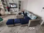 L shape 9 seater sofa set with cushions & centre table.