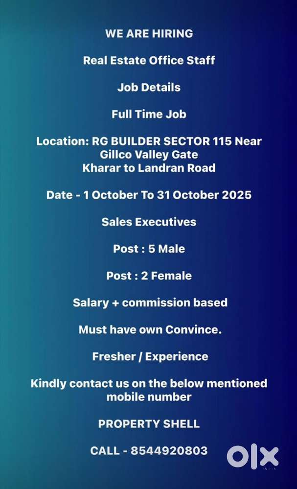 Job available sector 115 rg builders